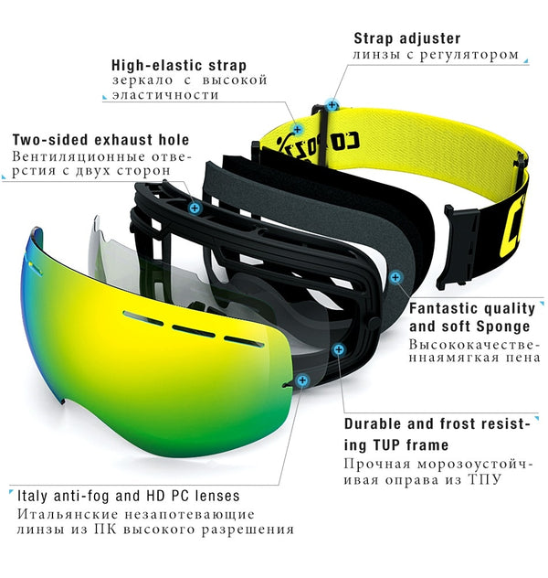 Anti-fog Ski Goggles - UV400 Men Women Snowboard Skiing Protection Sunglasses