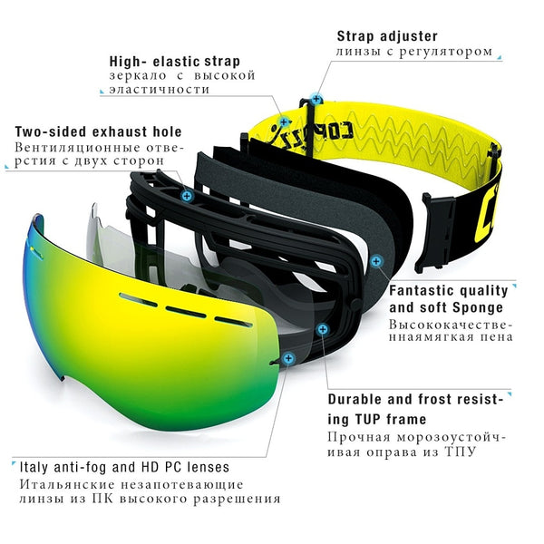 Anti-fog Ski Goggles - UV400 Men Women Snowboard Skiing Protection Sunglasses