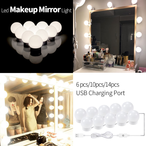 Hollywood Vanity Lights Makeup Mirror - Stepless Dimmable Wall Lamp 6 10 14 Bulbs For Dressing Table